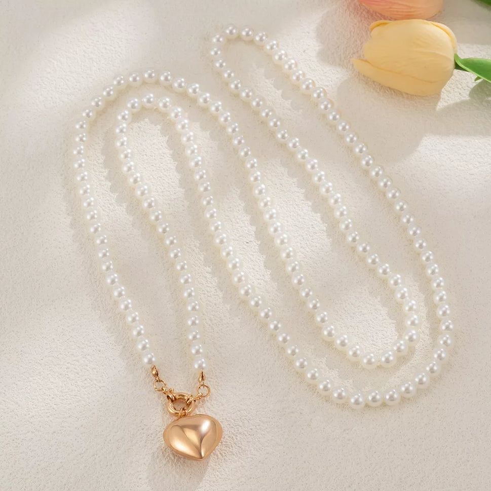 Pearl Chain Heart Necklace