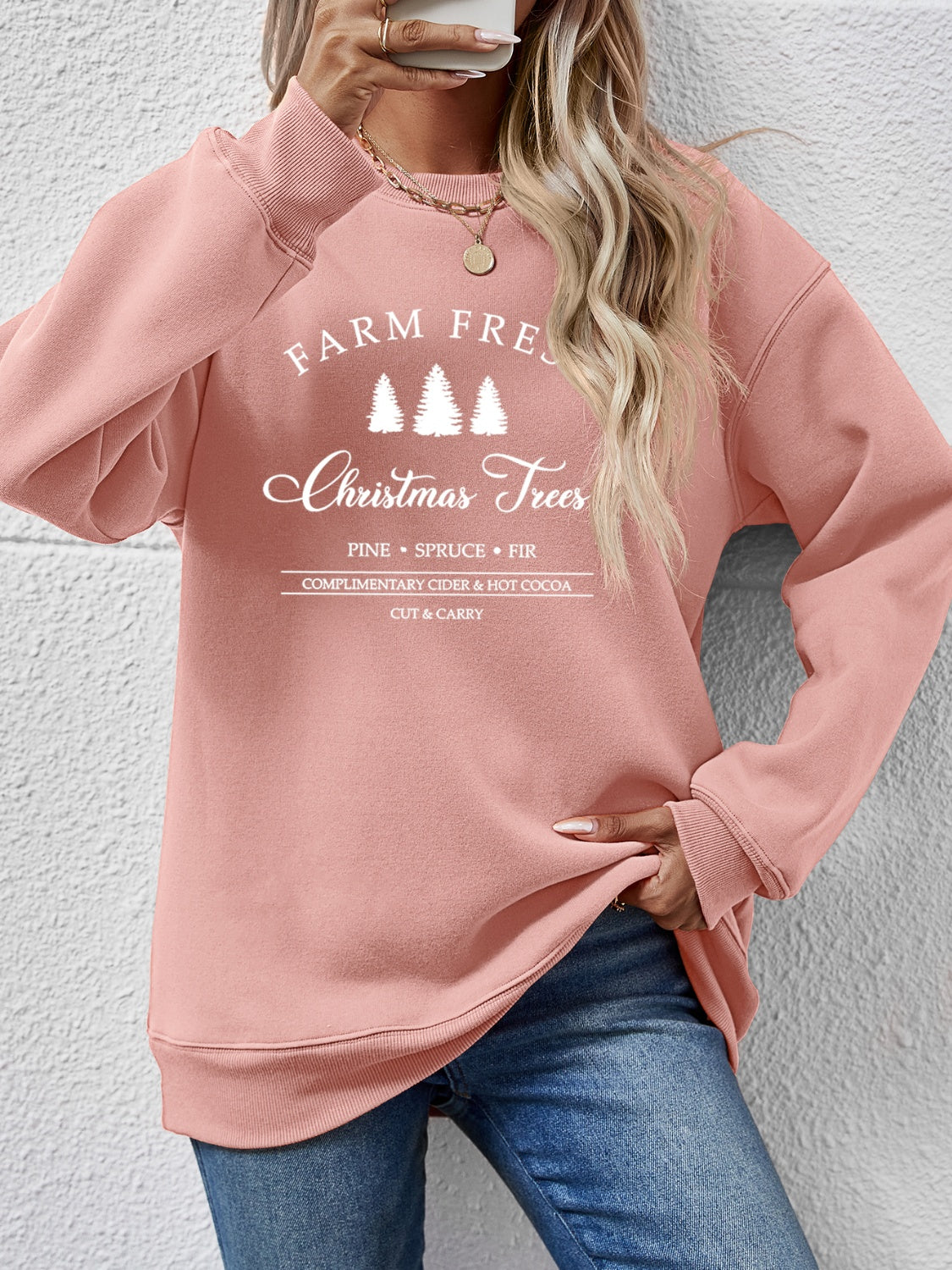 Graphic Round Neck Dropped Shoulder Sweatshirt