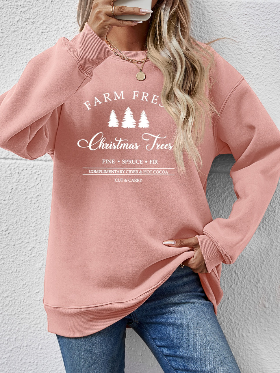 Graphic Round Neck Dropped Shoulder Sweatshirt