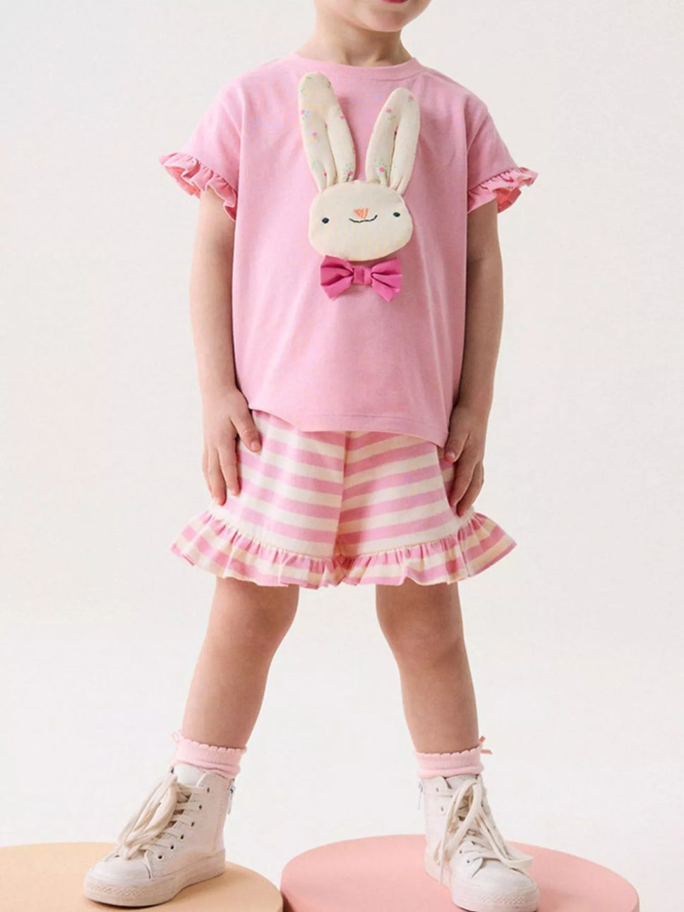 Children's Cute Bunny Applique Ruffle Trim Set