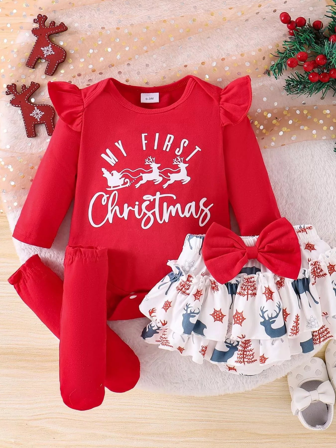 Children's My First Christmas Ruffle Sleeve Set
