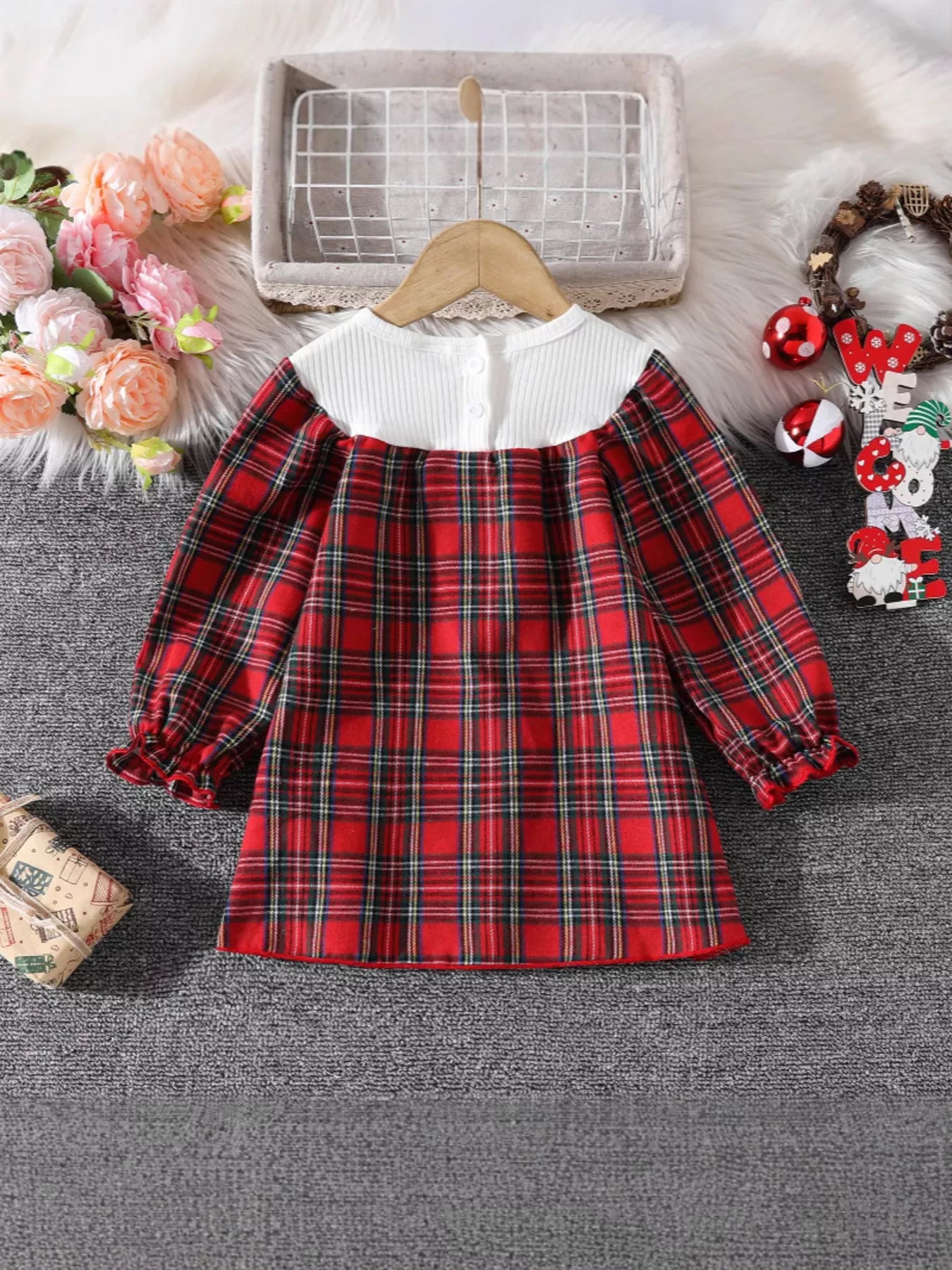Children's Christmas Plaid Long Sleeve Dress