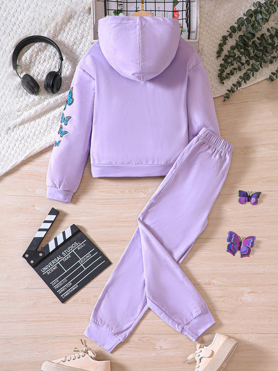 Childrens's Butterfly Print Hoodie & Pants Set
