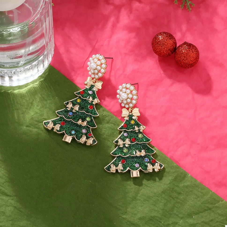 Christmas Tree Bow Earrings