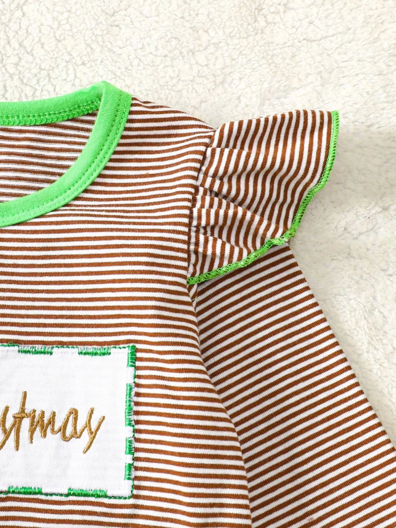 Children's Christmas-Themed Striped Snapped Legs Jumpsuit