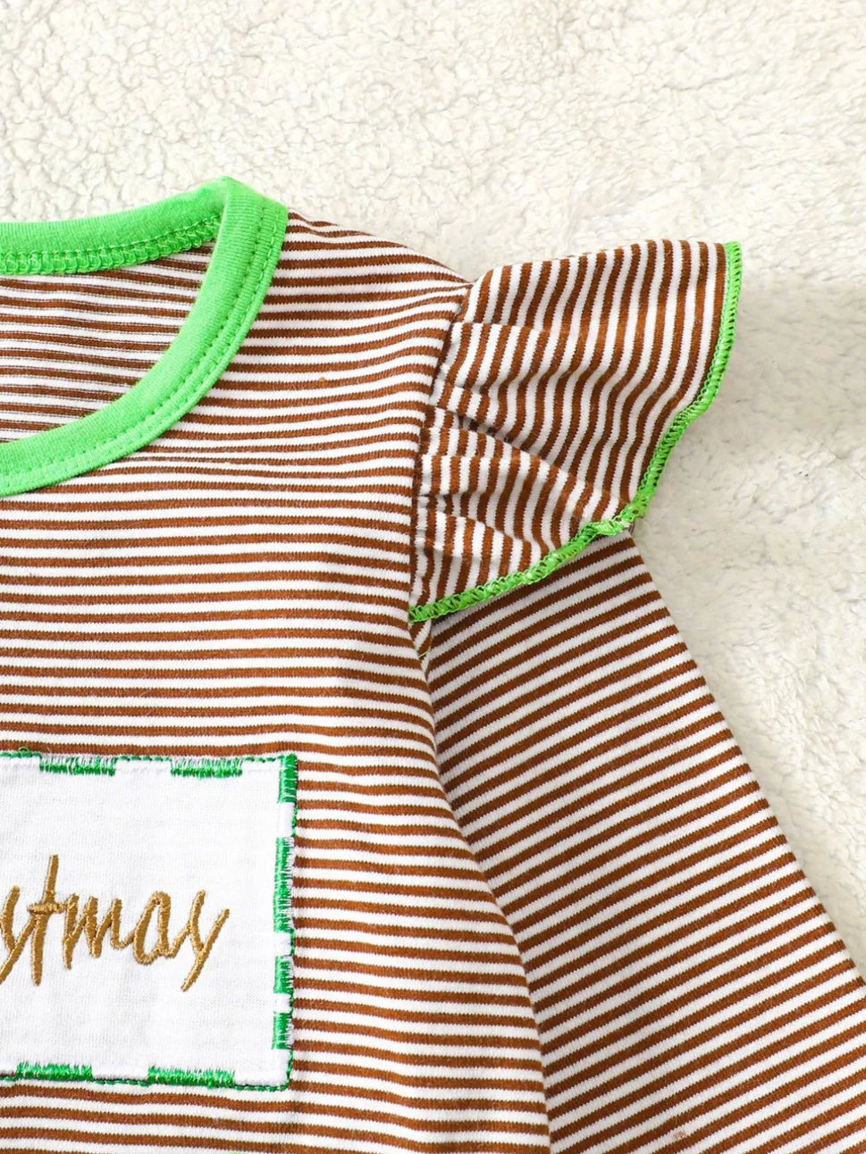Children's Christmas-Themed Striped Snapped Legs Jumpsuit
