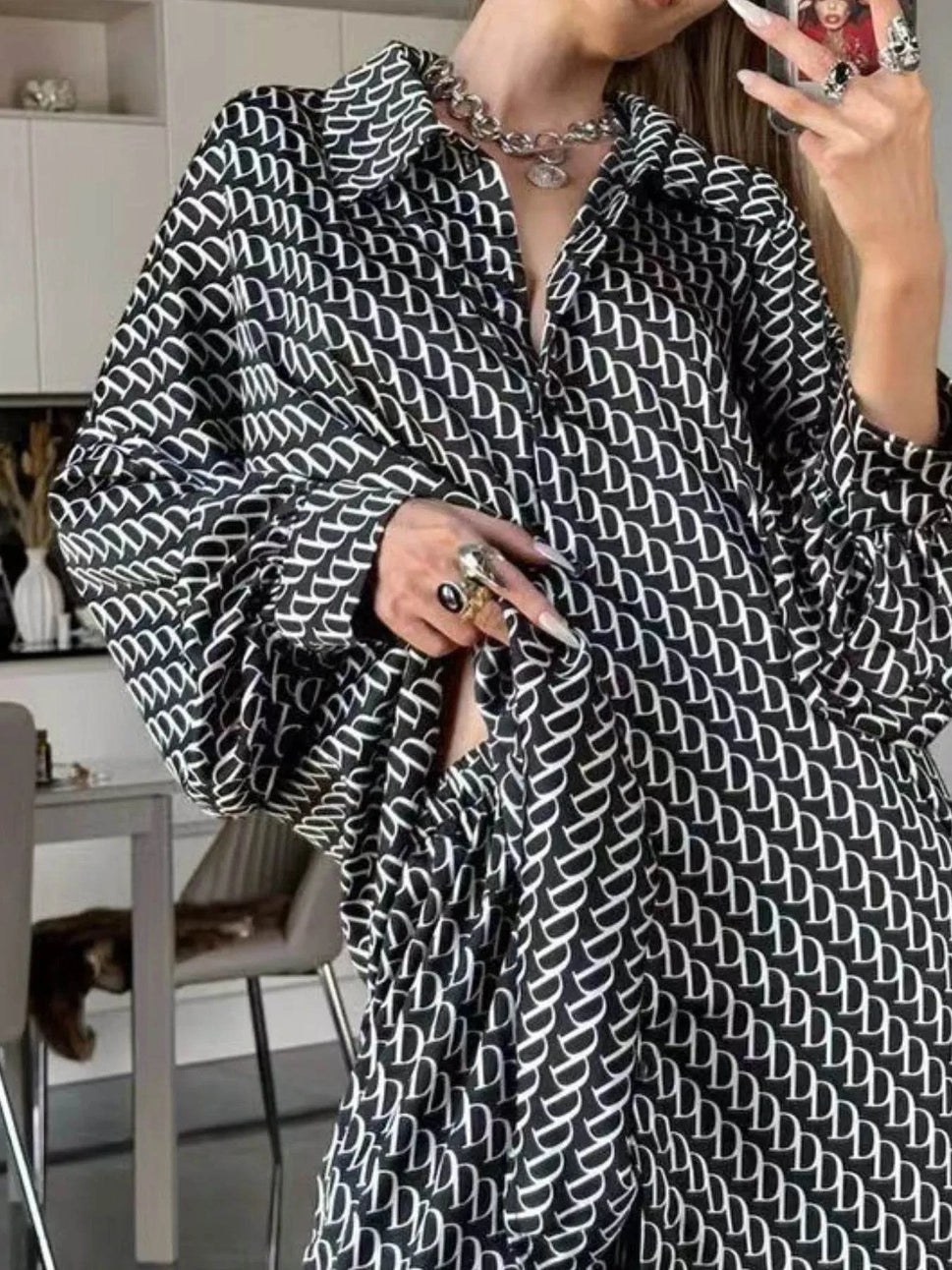 Printed Button Up Shirt and Pants Set