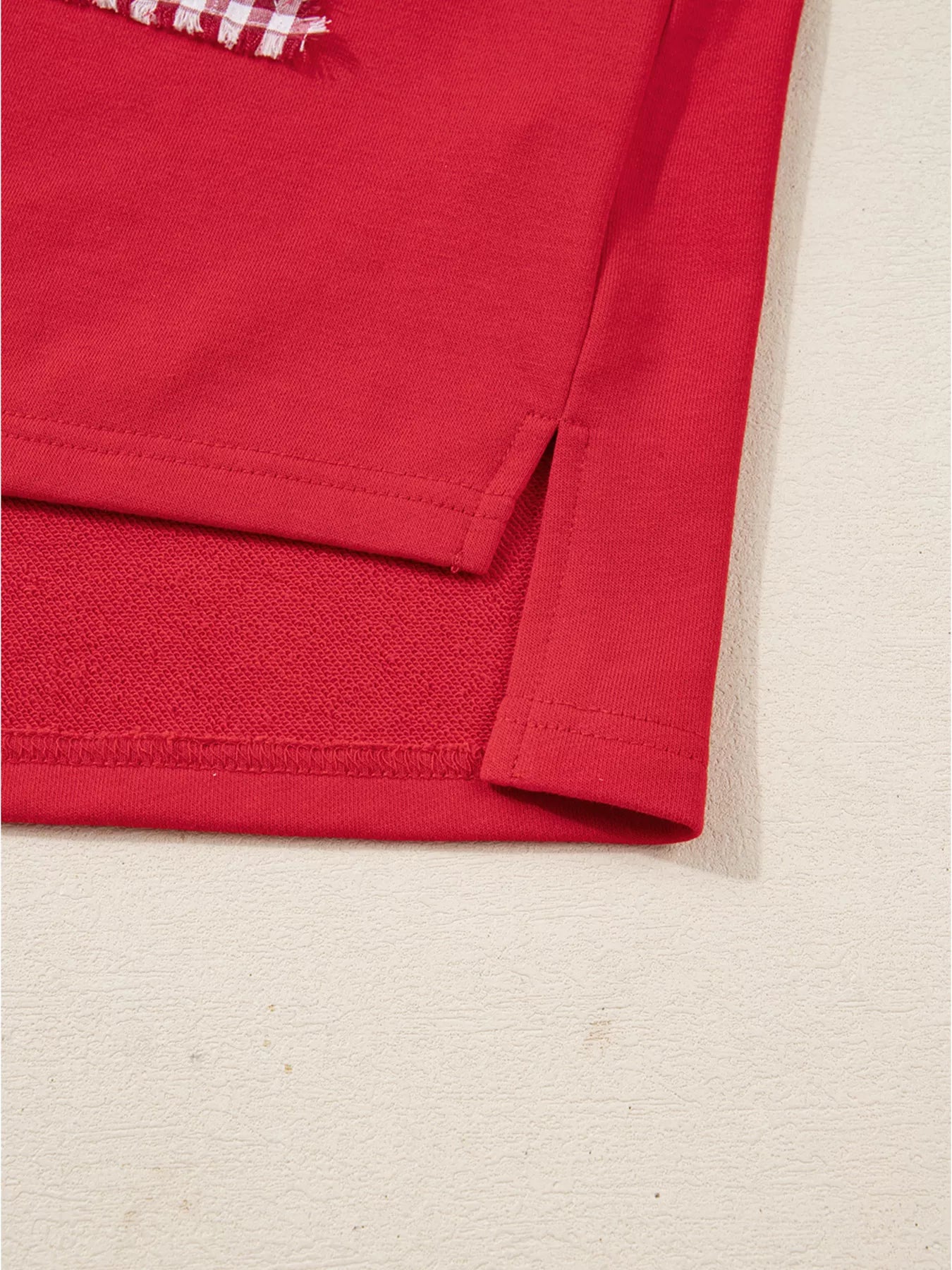 Plaid Frayed Double Christmas Tree Patched Drop Shoulder Sweatshirt