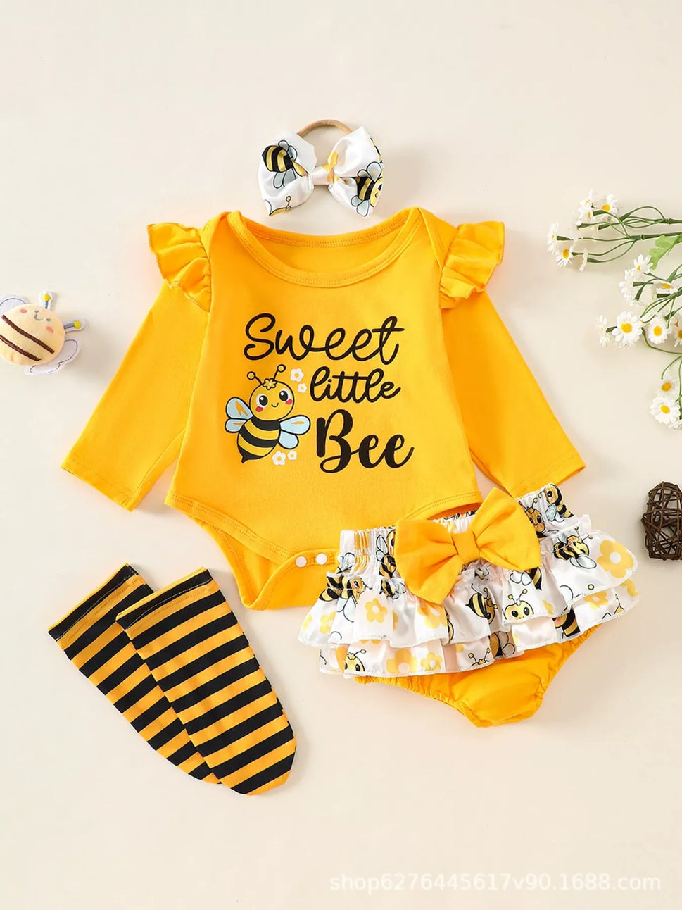 Children's Sweet Little Bee Themed 4-Piece Set