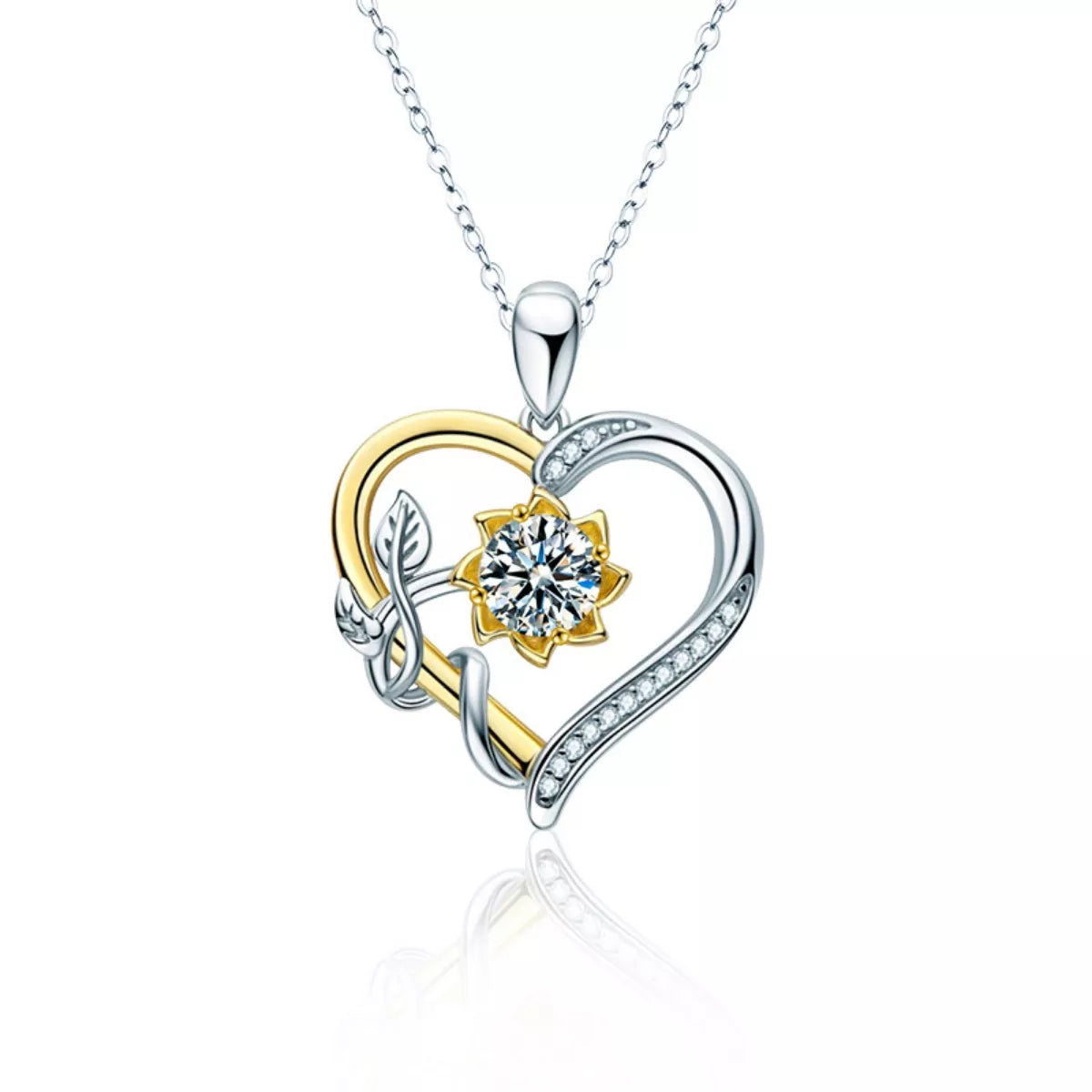 1 Carat Two Tone Heart-Shaped Pendant Necklace