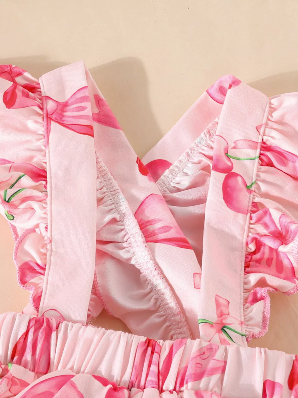 Children's Bowknot Print Ruffle Trim 3 Piece Set