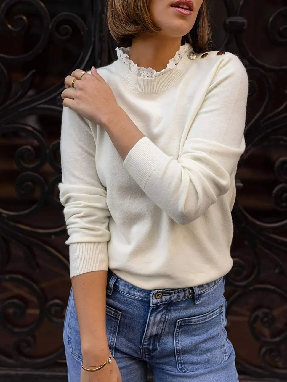 Ribbed Hem Mock Neck Long Sleeve Sweater