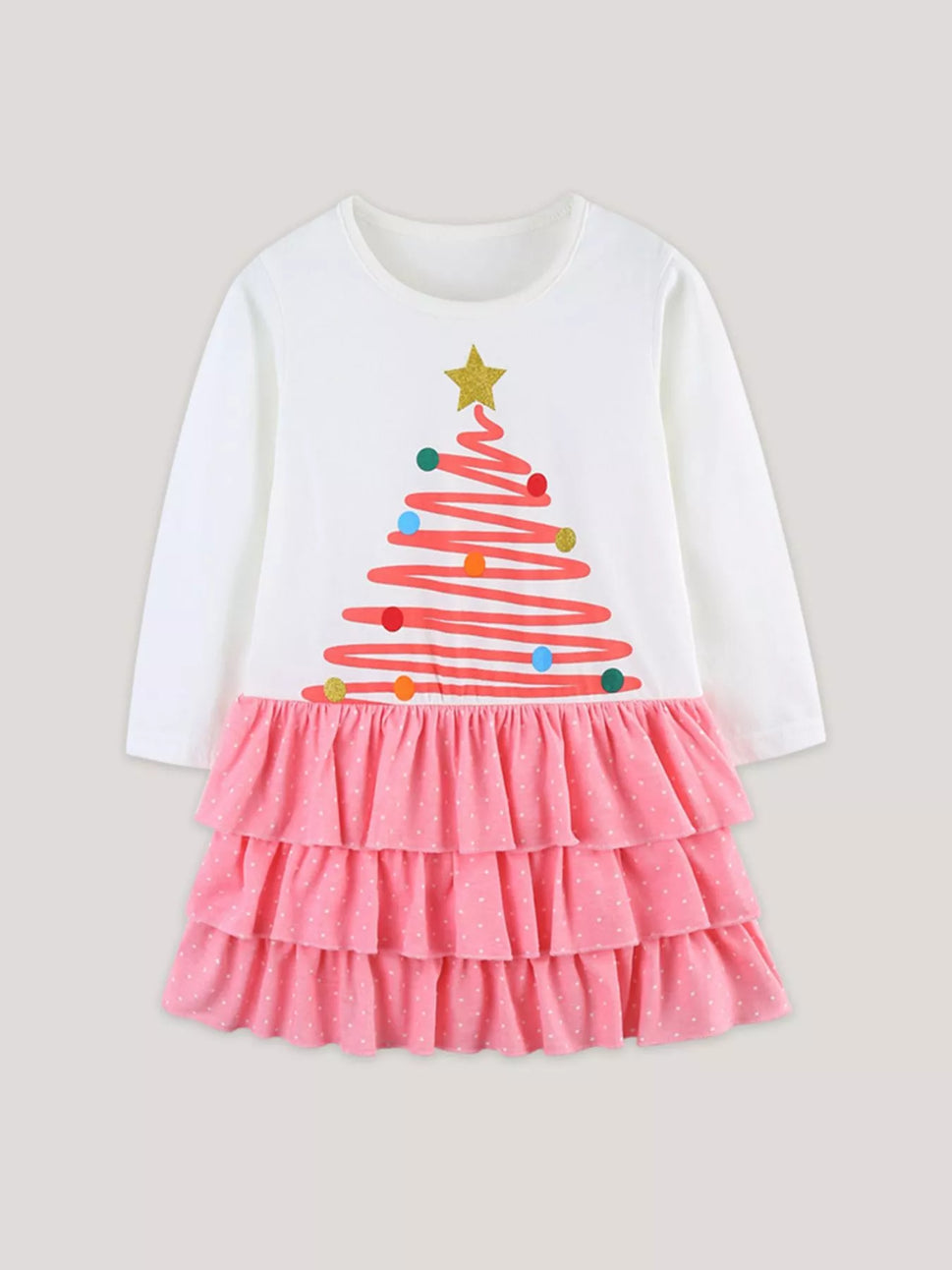 Children's Christmas Tree Ruffle Layered Dress