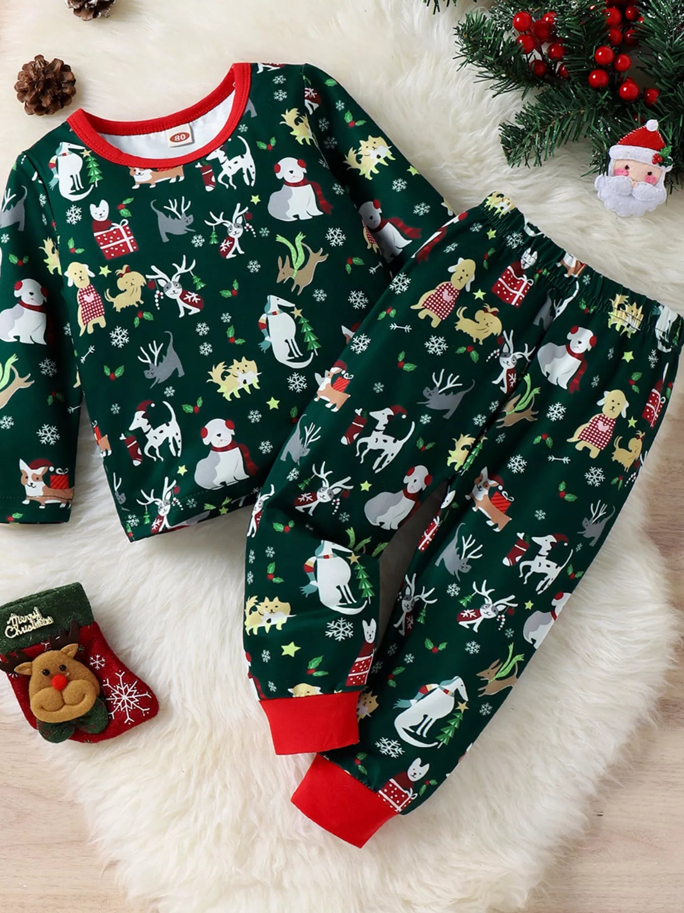 Children's Christmas Print Top and Pants Set