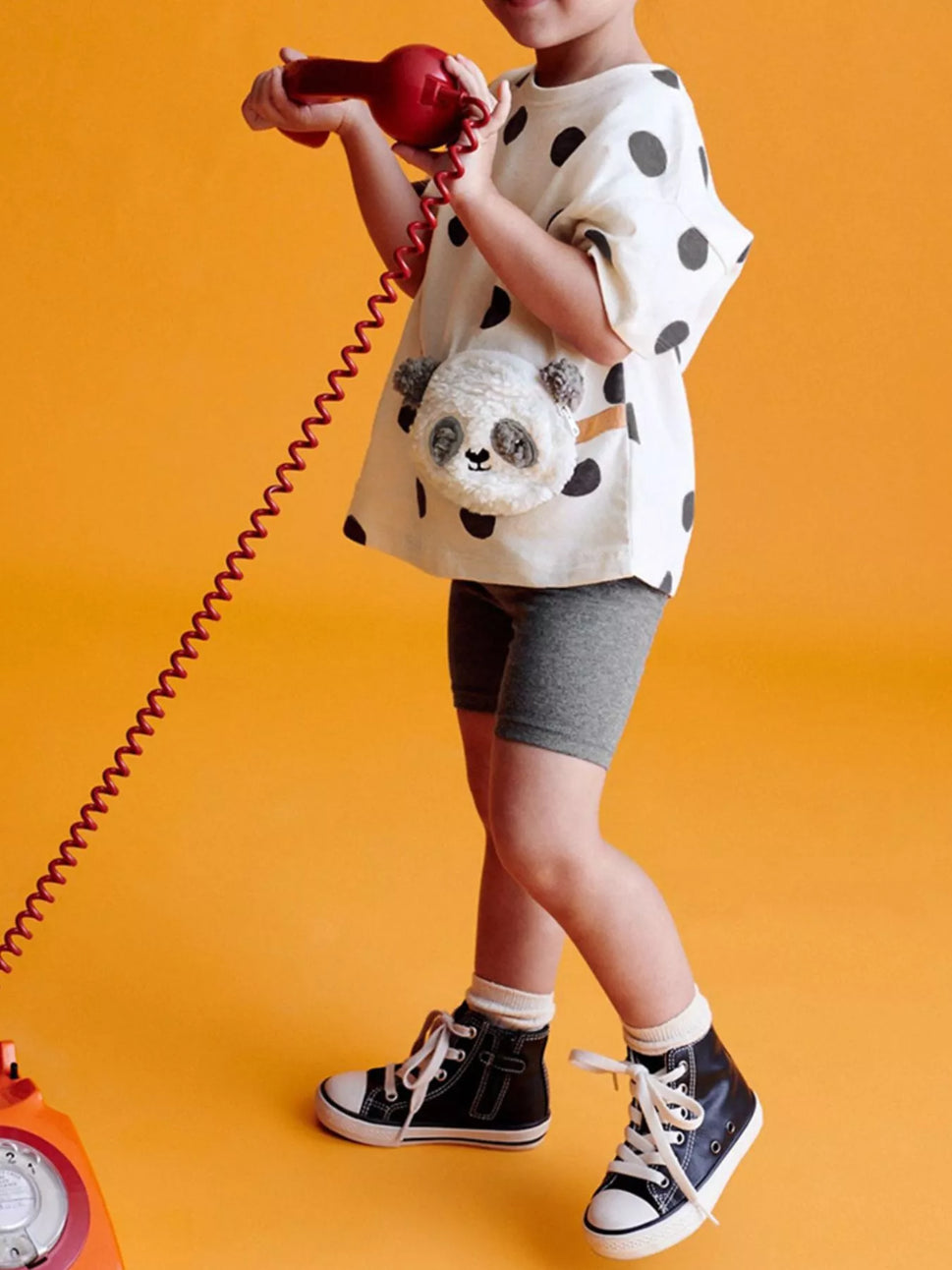 Children's Panda Plush Bag Polka Dot Outfit Set