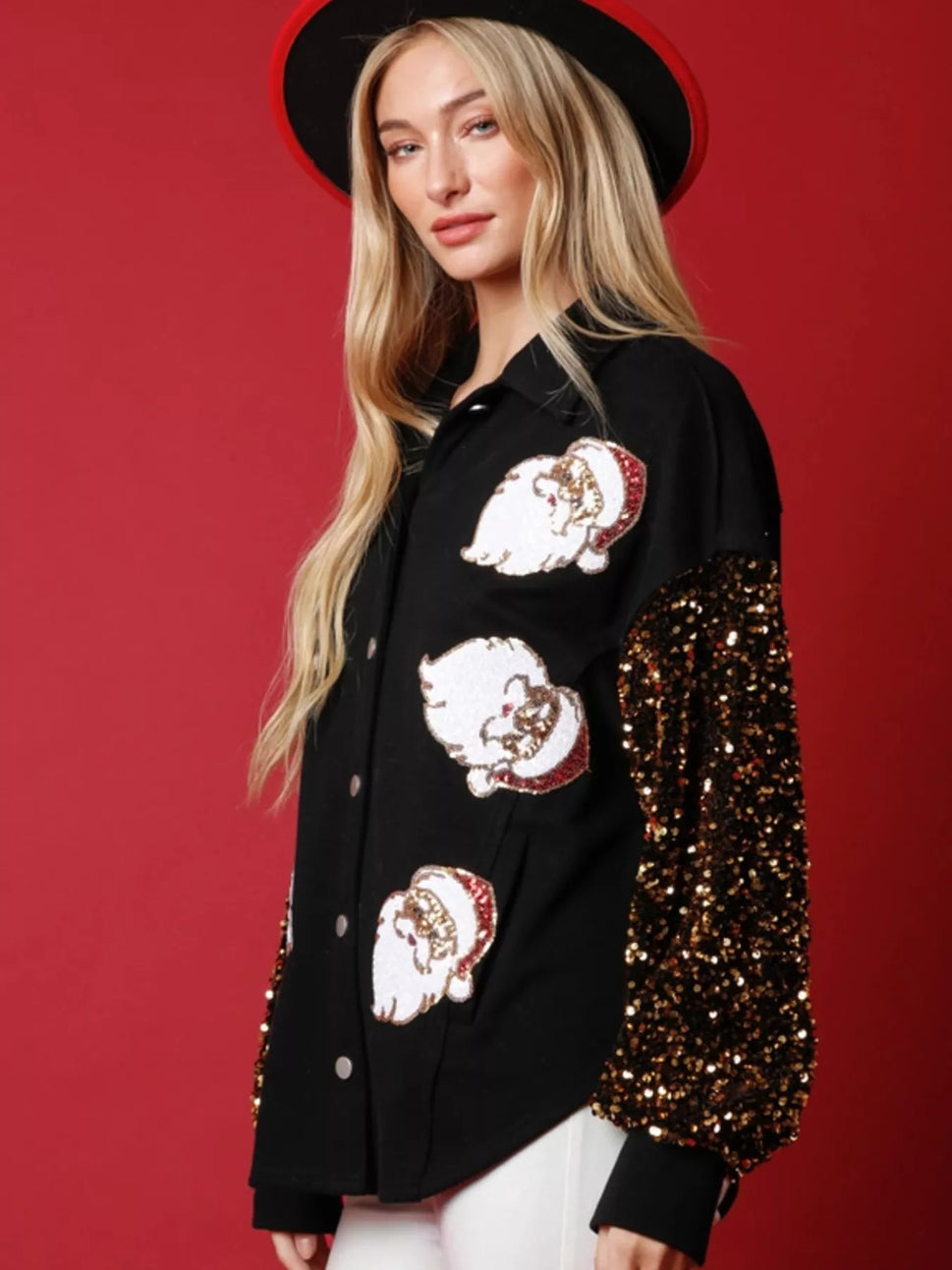 Christmas Santa Sequin Long Sleeve Shirt