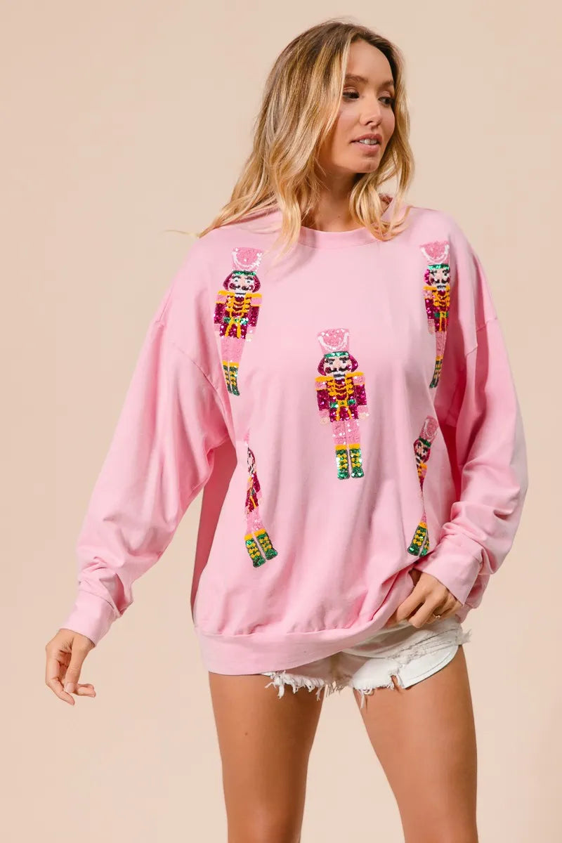 BiBi Sequin Nutcrackers Embroidery Christmas Sweatshirt