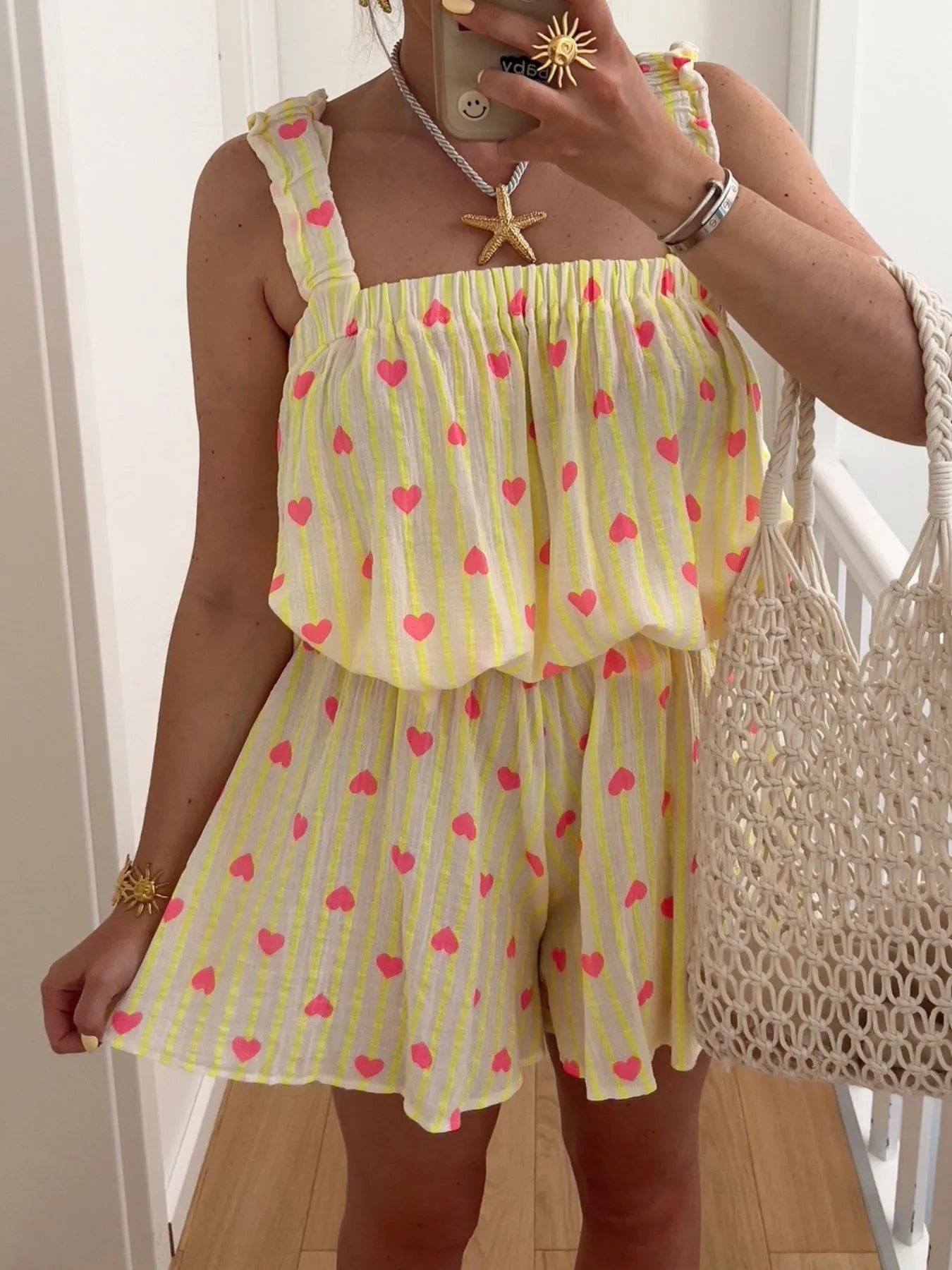 Striped Heart Cami Top and Shorts Set