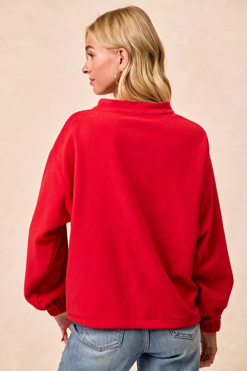 BiBi Christmas Theme Fleece Buttoned Top with Pockets