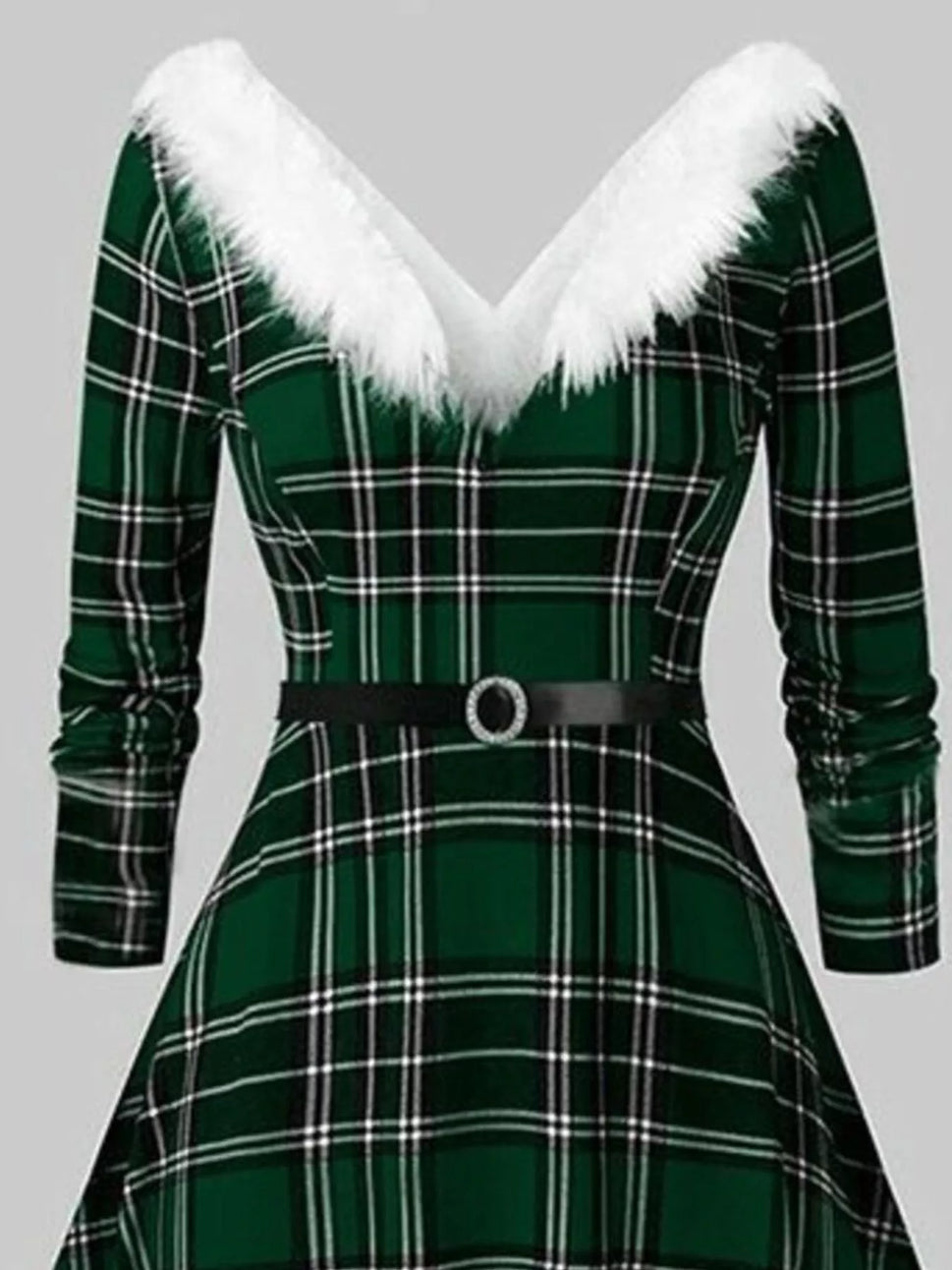 Fuzzy Trim Long Sleeve Christmas Dress