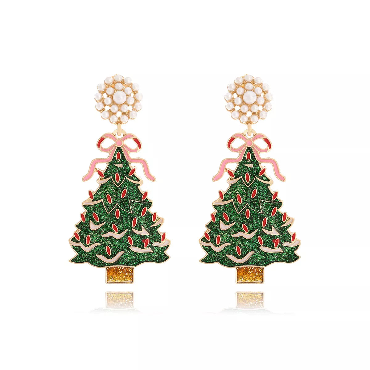 Christmas Tree Dangle Earrings with Pearl