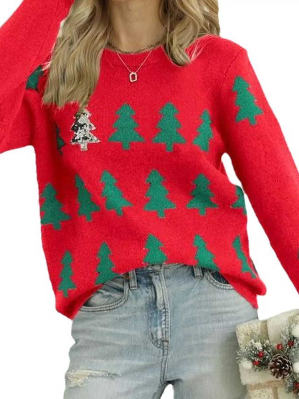 Christmas Tree Pattern Long Sleeve Sweater