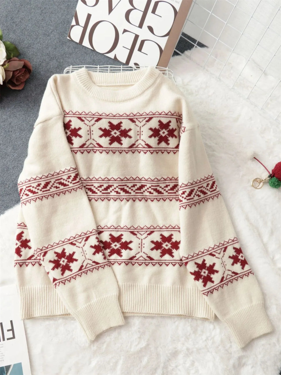 Christmas Snowflake Round Neck Sweater