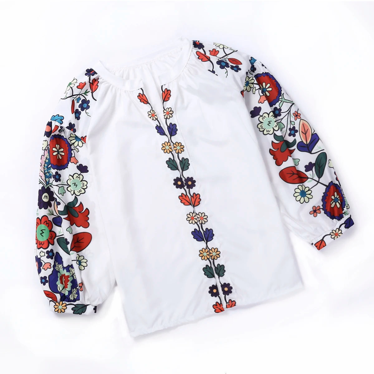 Women S Long Sleeve Shirts Floral round Neck Snap Button Closure Lantern Sleeves Floral Pattern Printing Casual Loose Spring