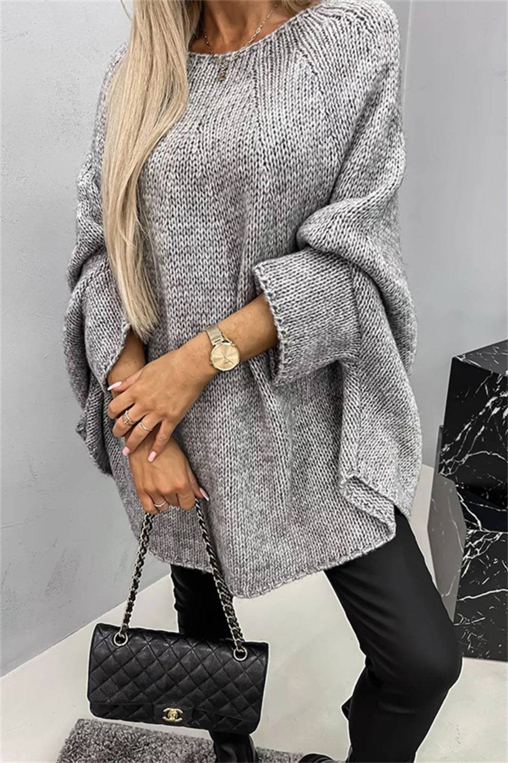 Round Neck Batwing Sleeve Sweater