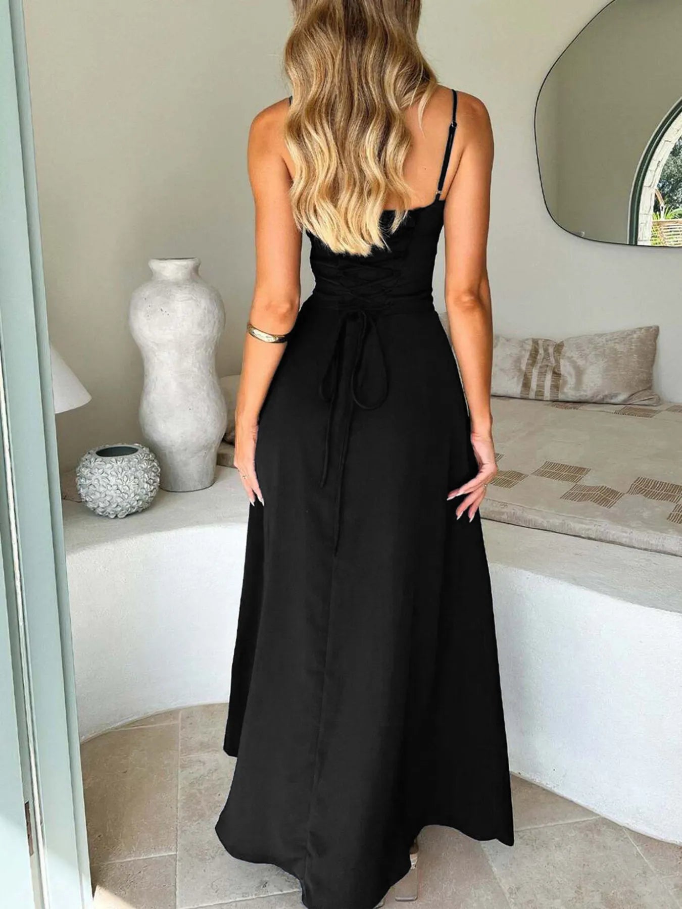 Lace-Up Solid Cami Dress