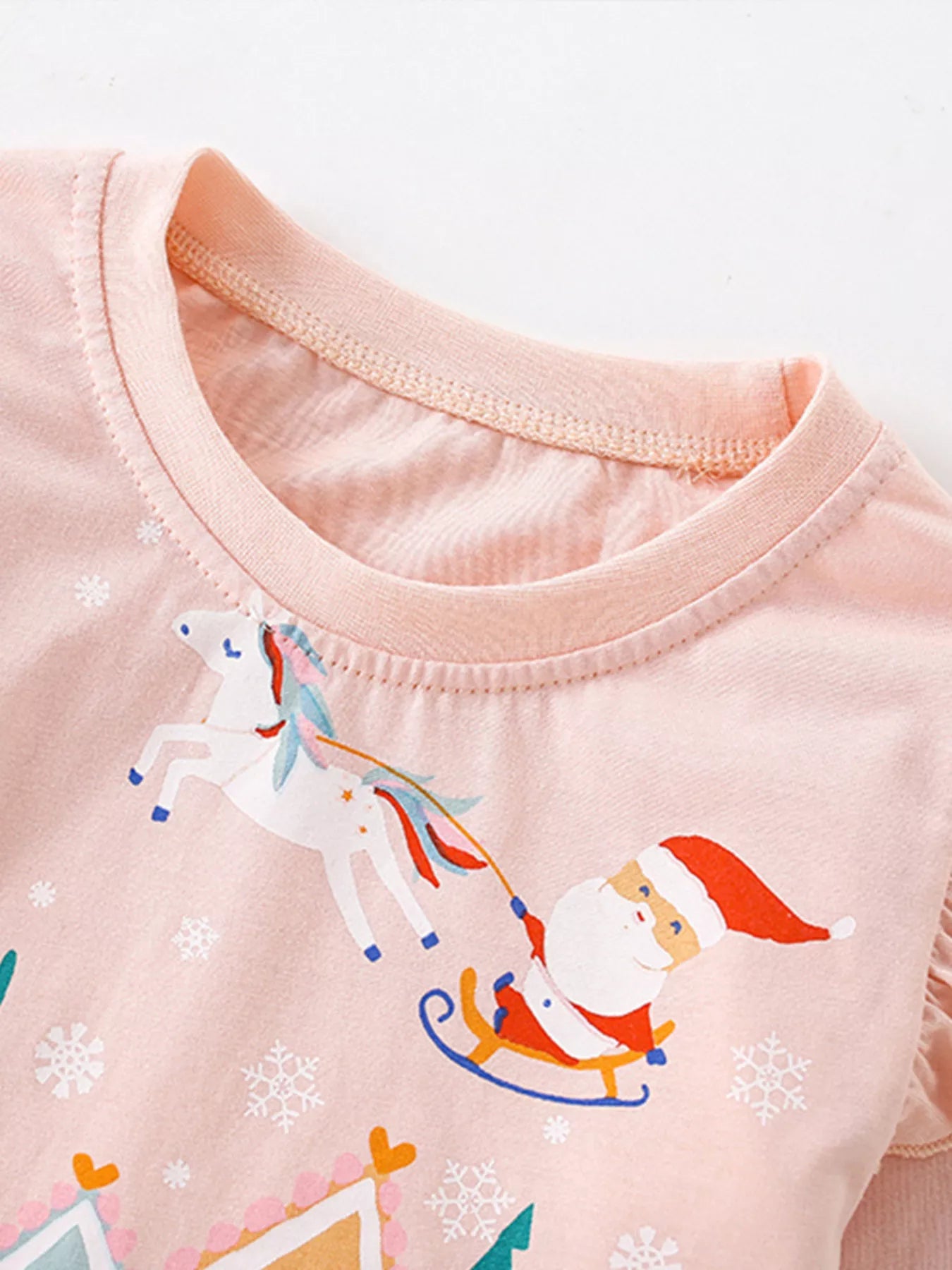 Children's Christmas Print Ruffle Long Sleeve T-Shirt