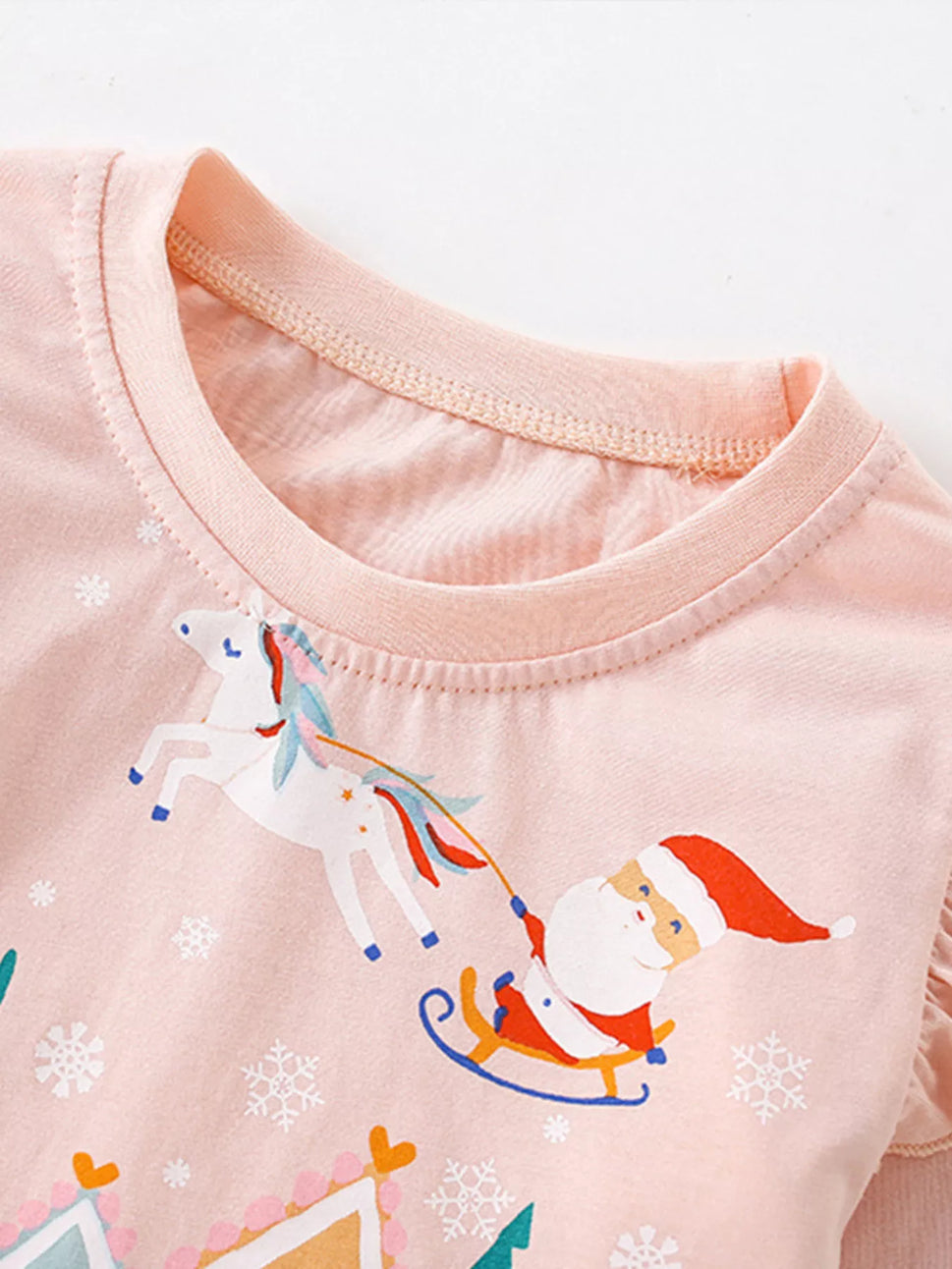 Children's Christmas Print Ruffle Long Sleeve T-Shirt