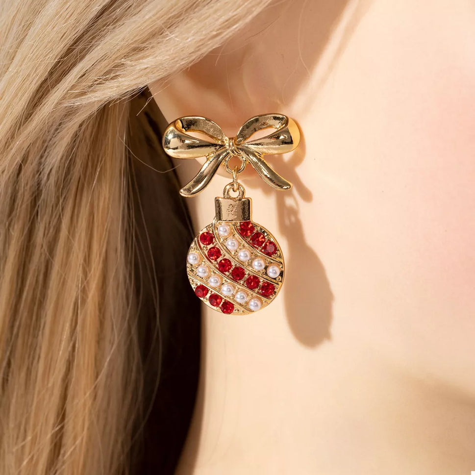 Christmas Bow Drop Earrings