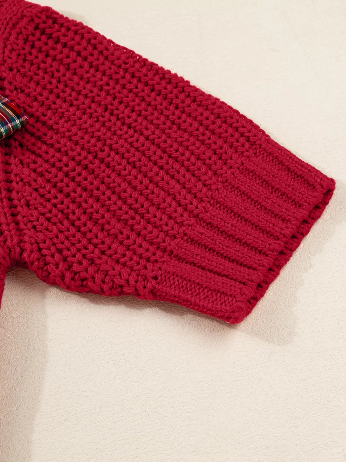 Plaid Lace Up Detail Christmas Holiday Puff Short Sleeve Sweater