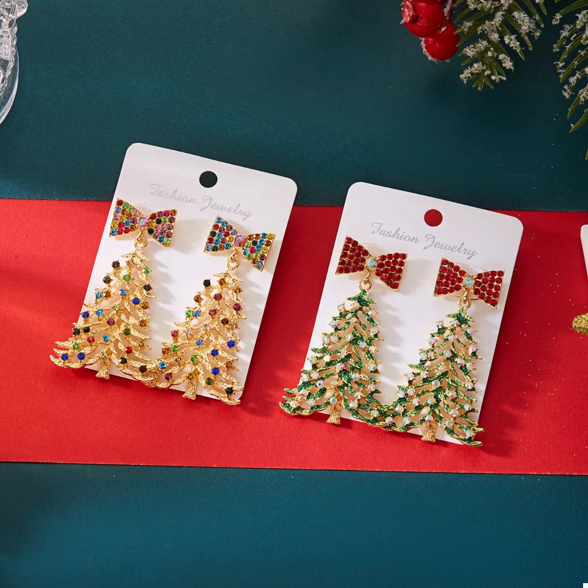 Christmas Tree Bow Drop Earrings