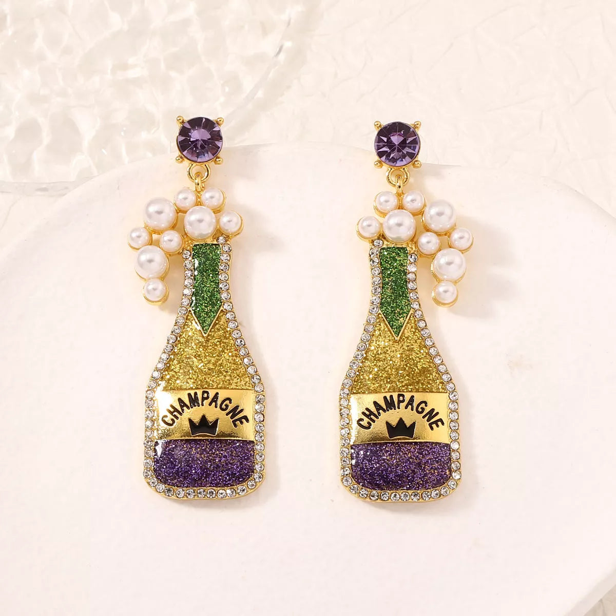 Champagne Bottle Earrings with Pearls
