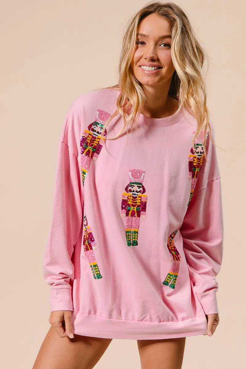 BiBi Sequin Nutcrackers Embroidery Christmas Sweatshirt