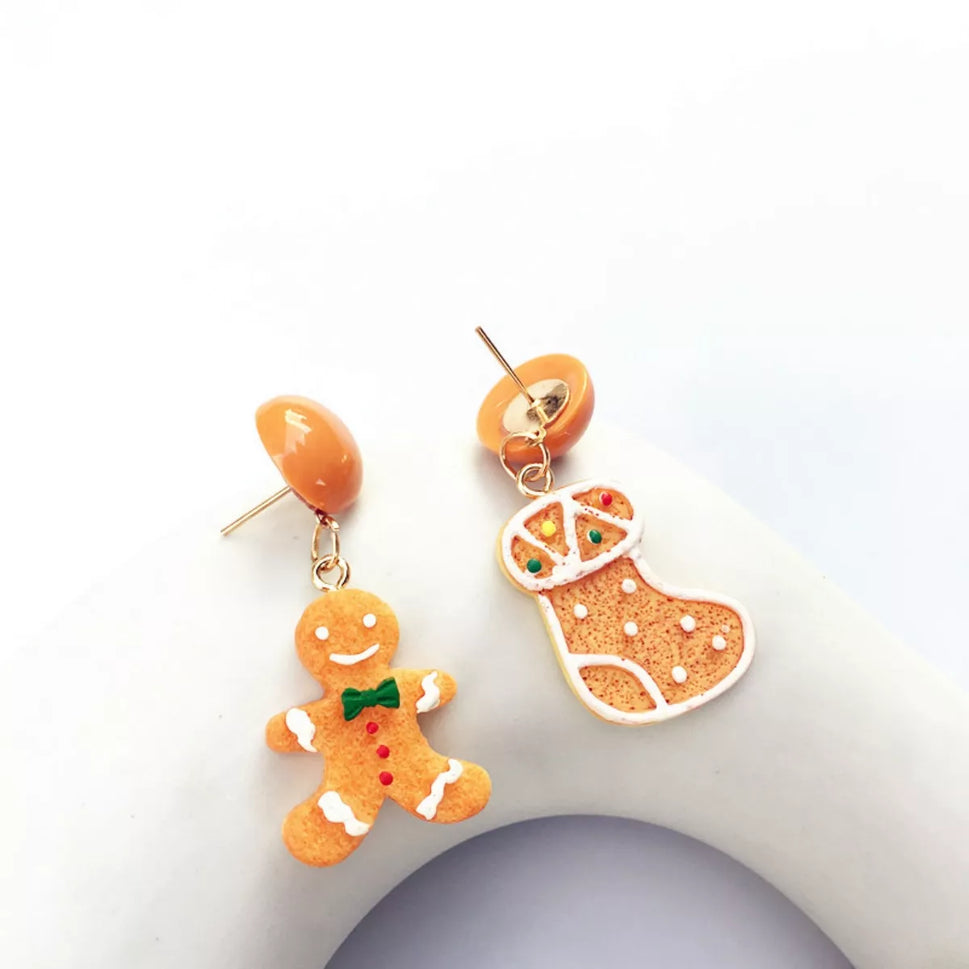 Christmas Gingerbread Man Drop Earrings