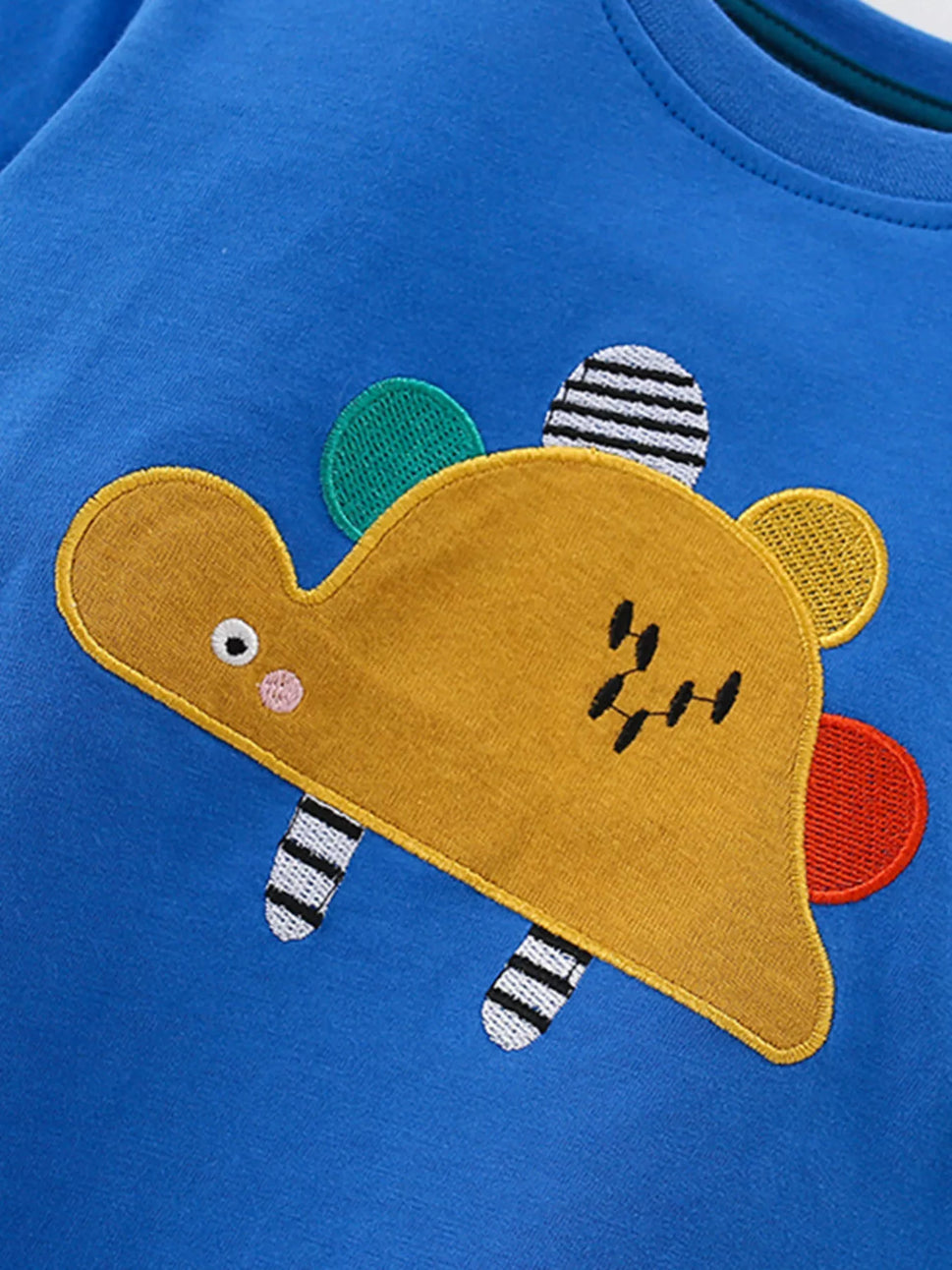 Children's Dinosaur Applique Long Sleeve Pajama Set