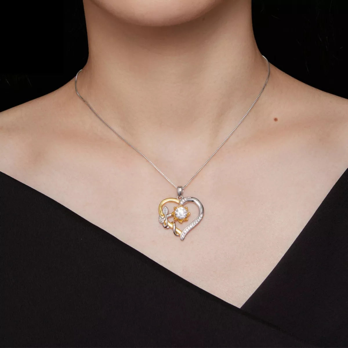 1 Carat Two Tone Heart-Shaped Pendant Necklace