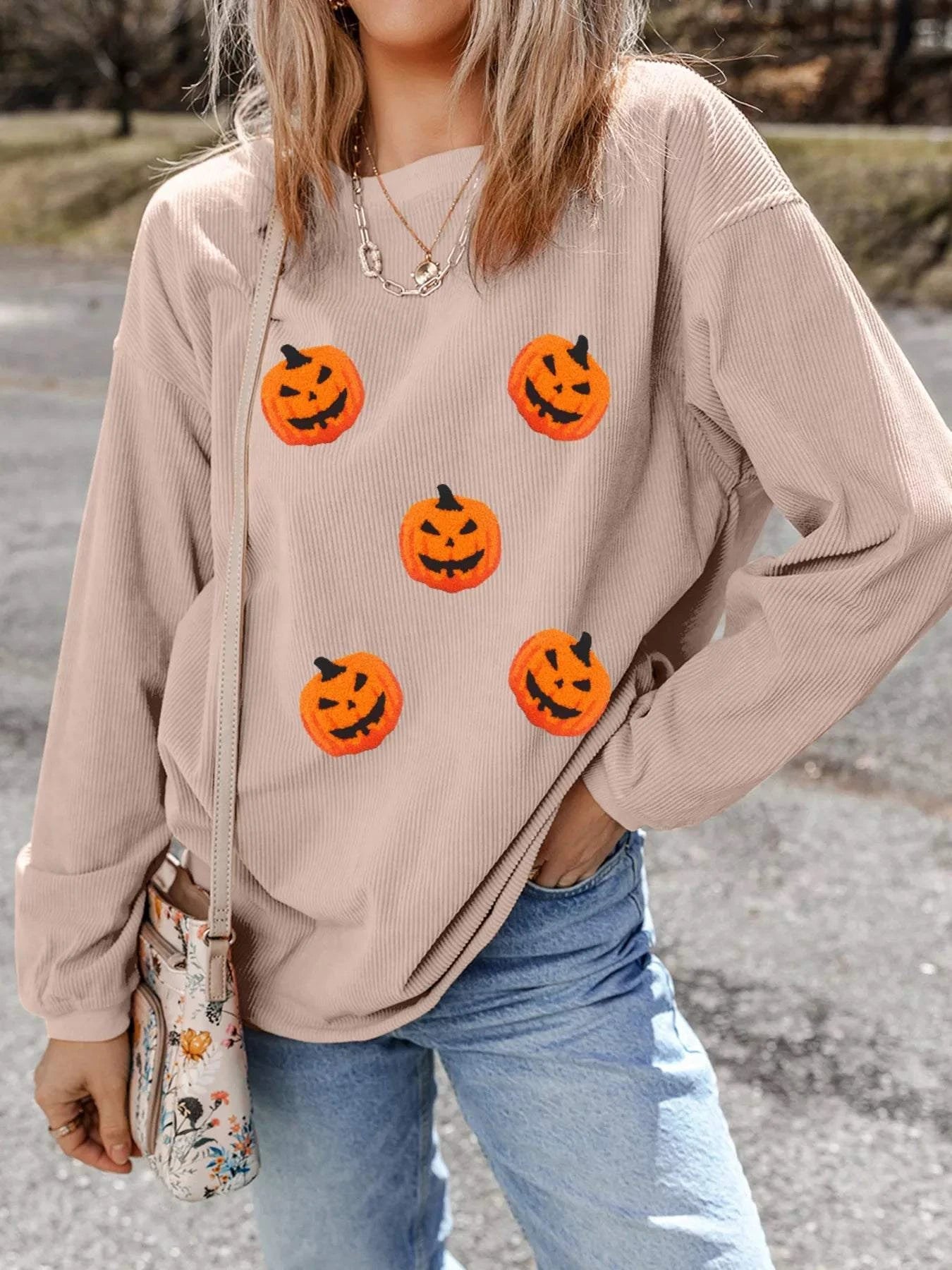 Halloween Pumpkin Drop Shoulder Sweatshirt