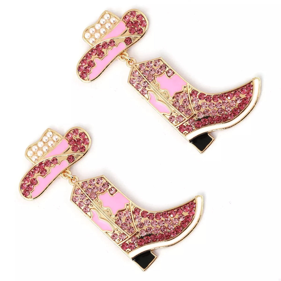 Rhinestone Cowboy Boot Dangle Earrings
