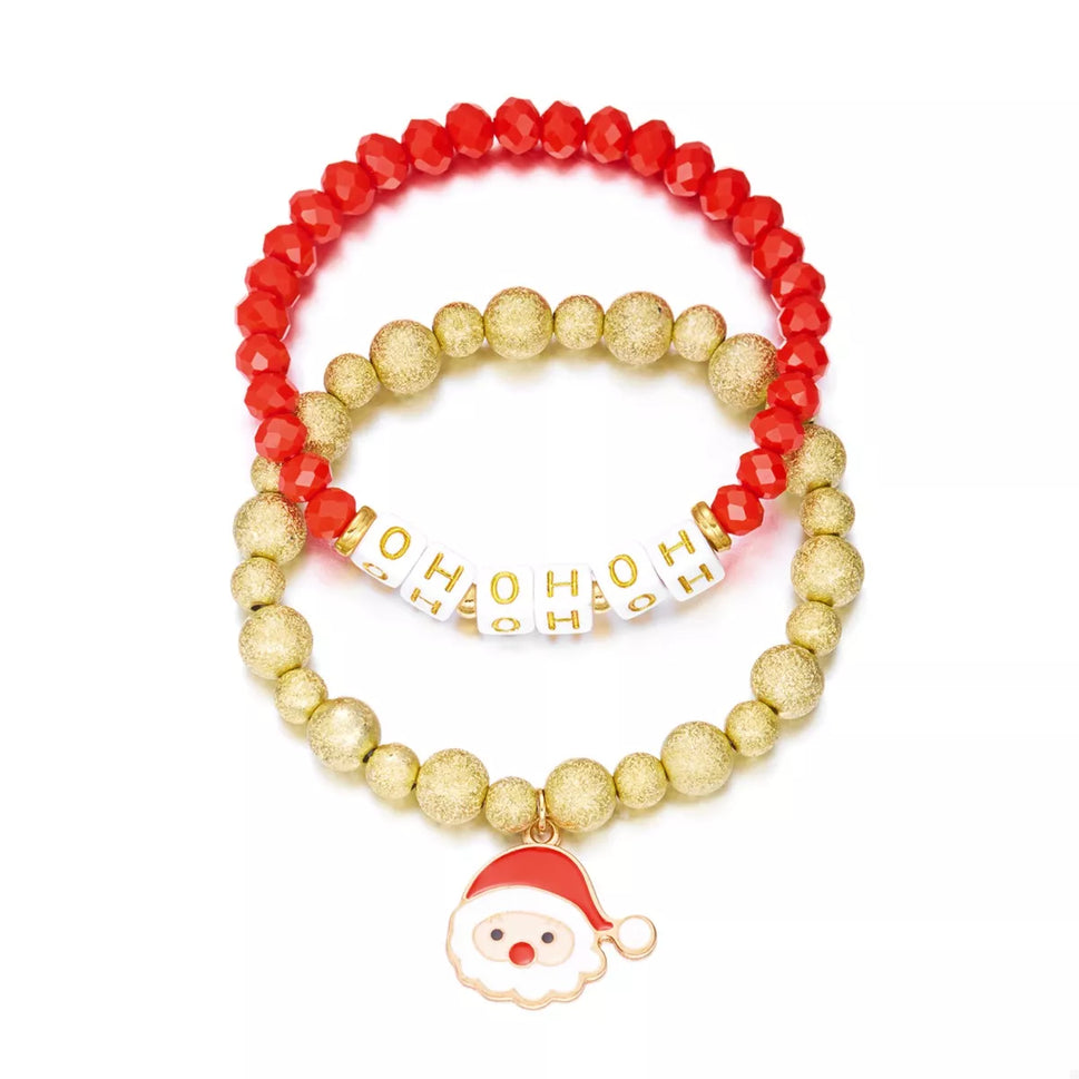 2 Piece Christmas Santa Beaded Bracelet