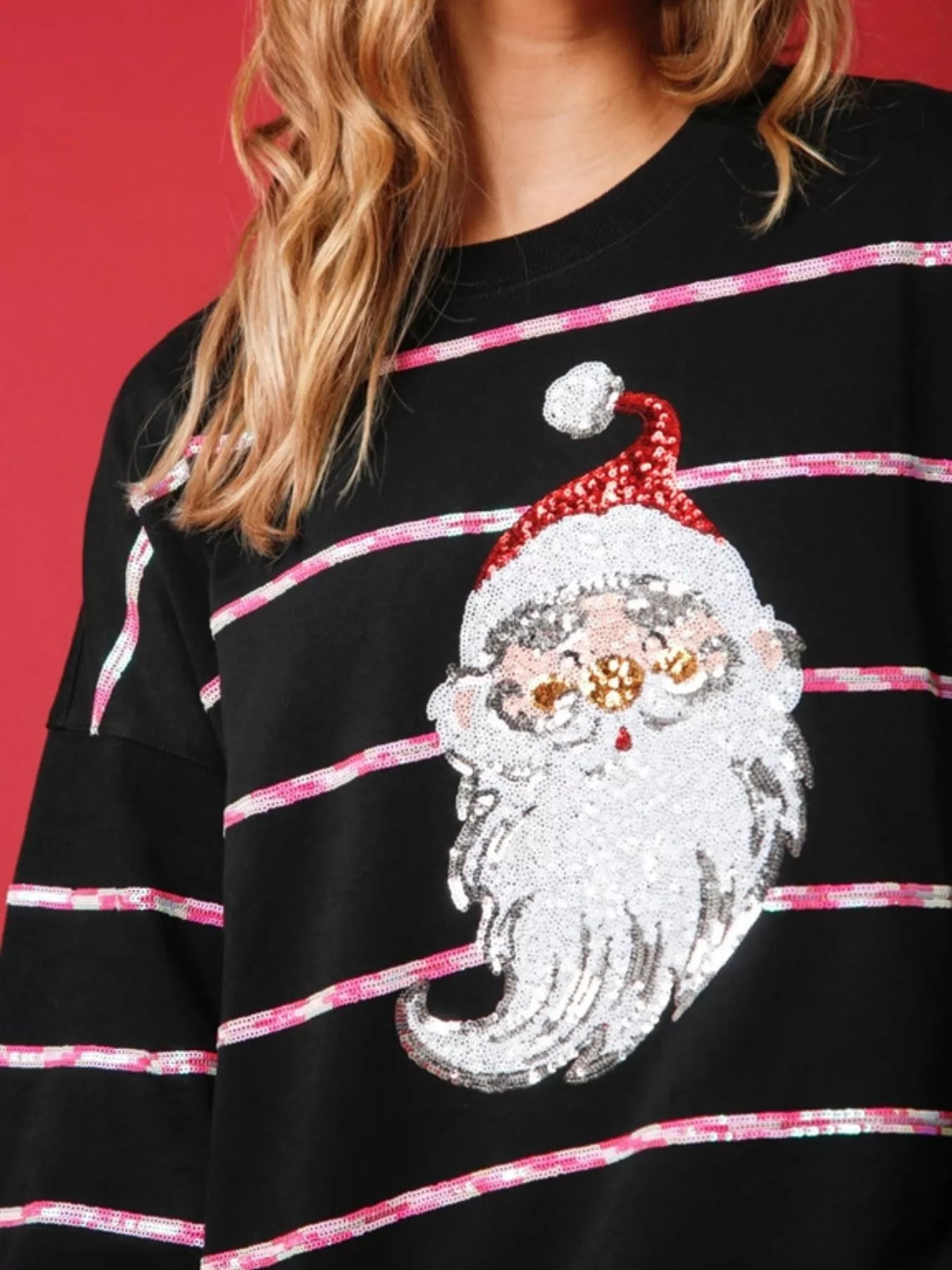 Christmas Santa Striped Long Sleeve Sweatshirt