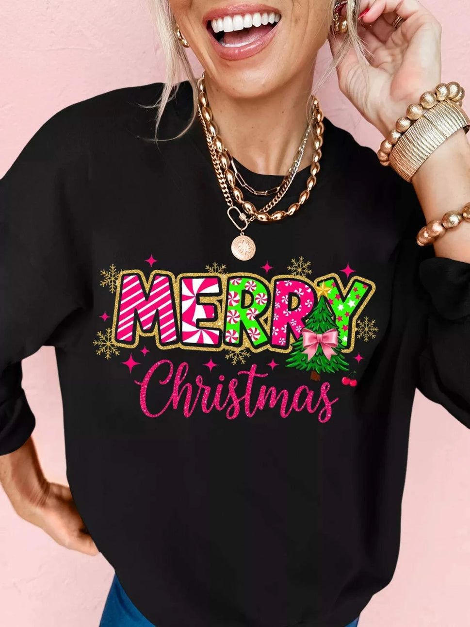 MERRY Christmas Letter Graphic Drop Shoulder Sweatshirt