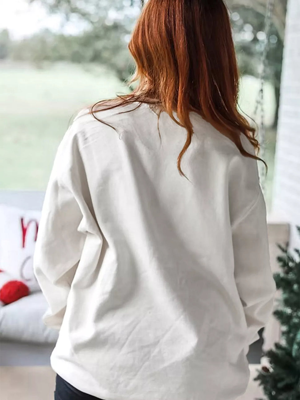 Pearl Plaid Christmas Tree Patched Drop Shoulder Sweatshirt