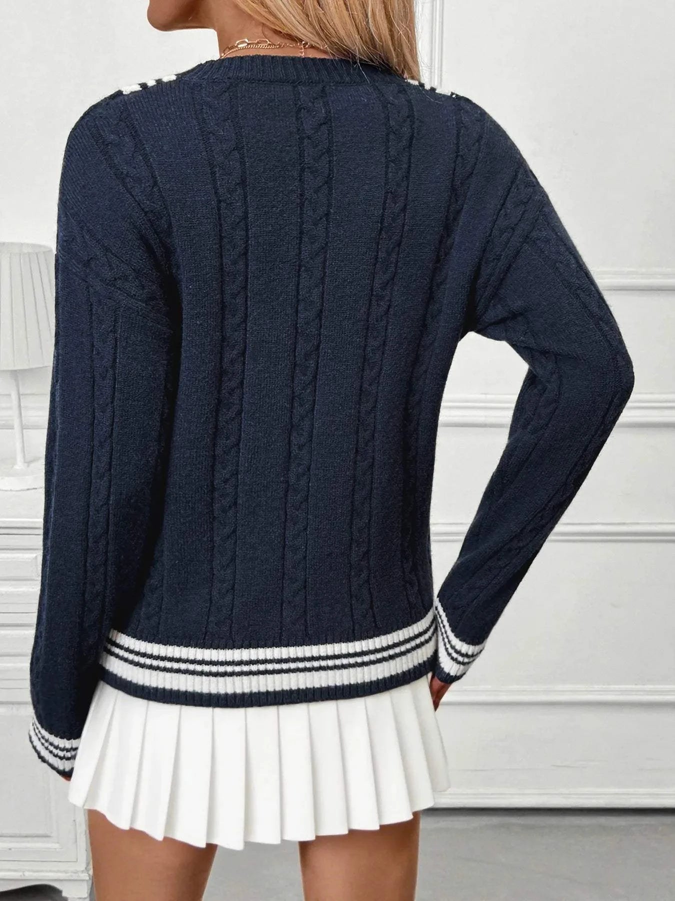 Contrast Striped V-Neck Sweater