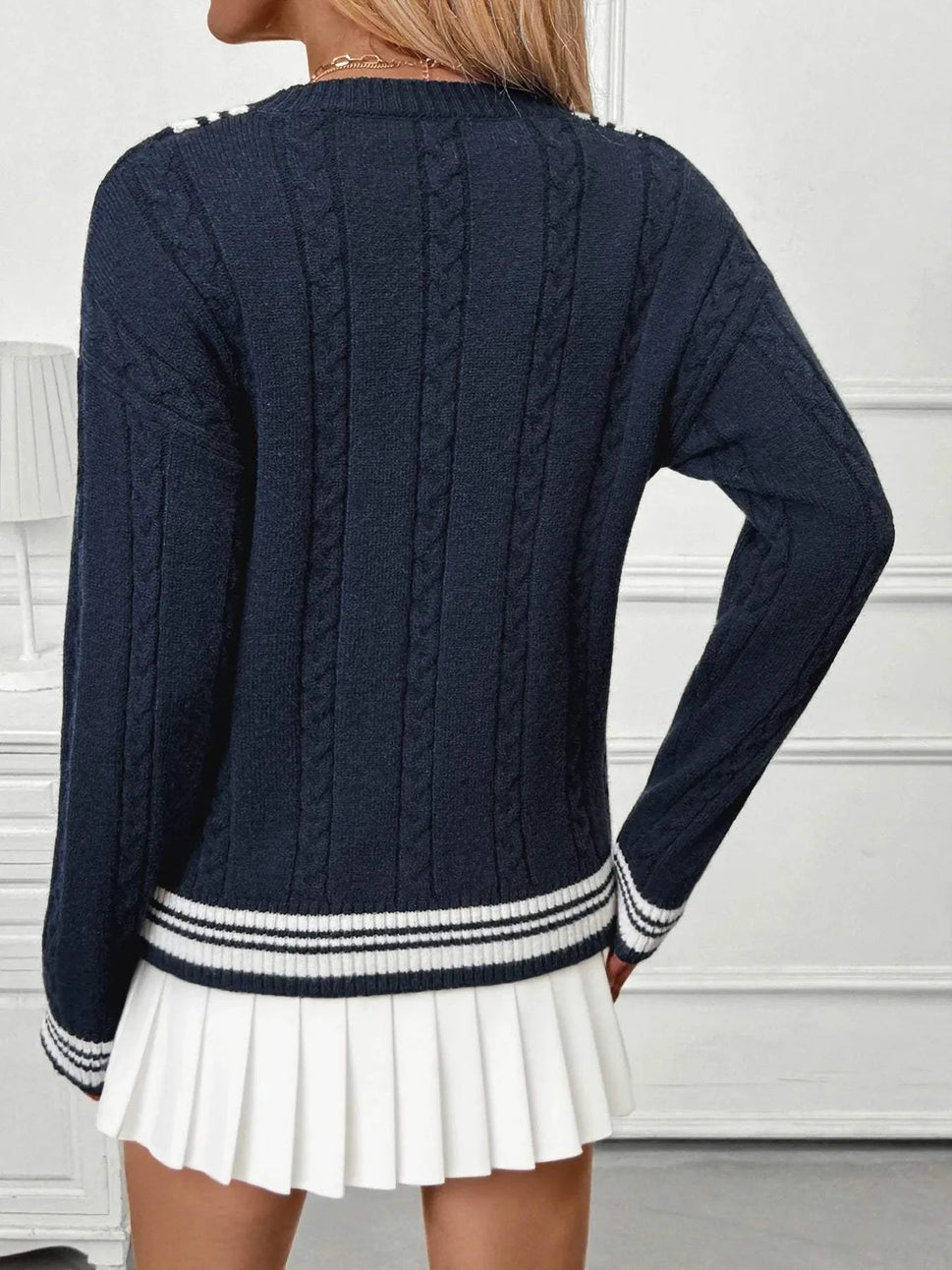 Contrast Striped V-Neck Sweater