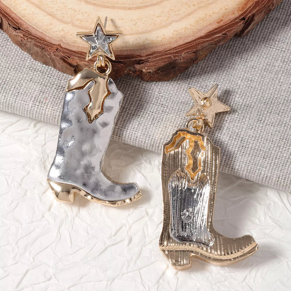 Western Cowboy Boot Star Dangle Earrings