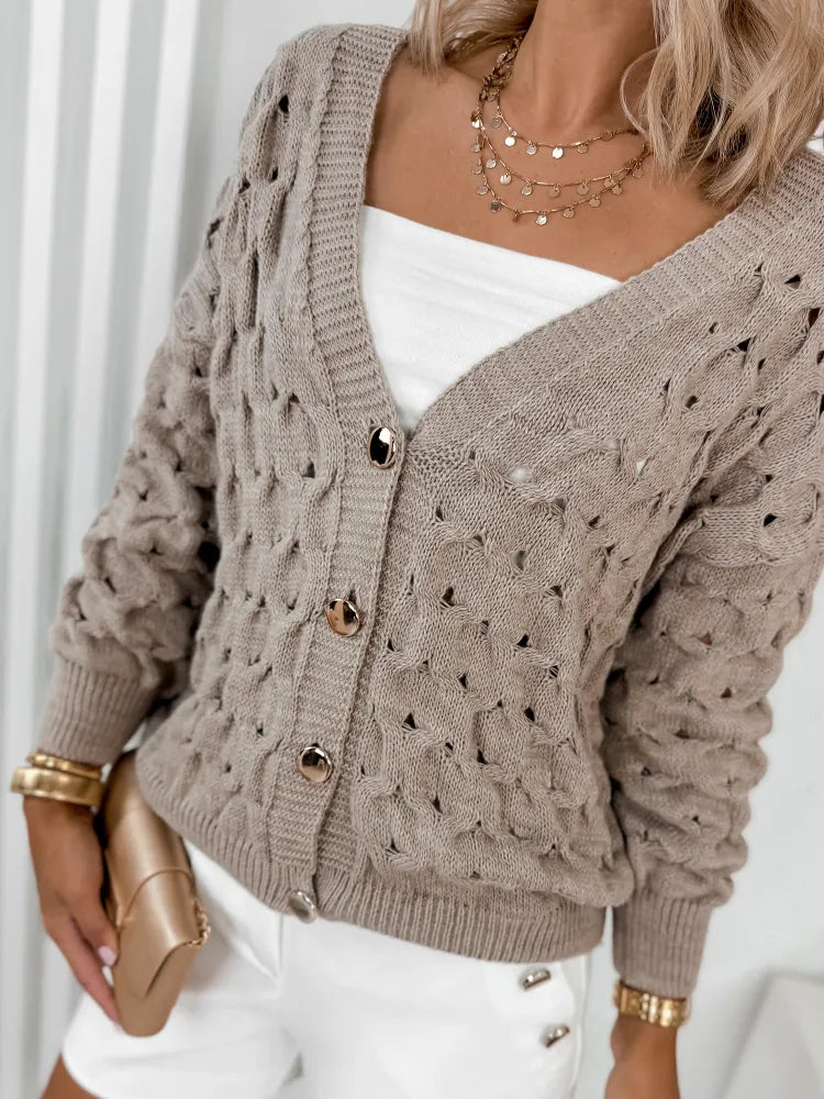 Textured V-Neck Long Sleeve Cardigan